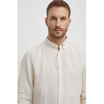 BOSS cămașă de in culoarea bej, cu guler button-down, regular 50513849 de firma originala