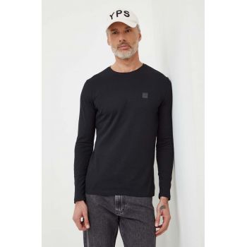 BOSS Orange longsleeve din bumbac culoarea negru, cu imprimeu de firma original