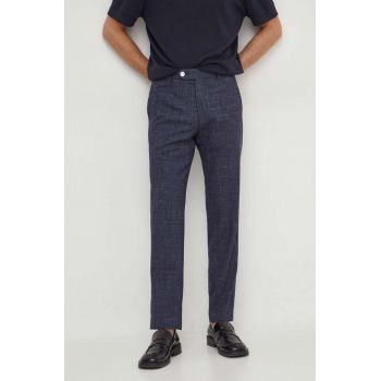 BOSS pantaloni de lână culoarea bleumarin, drept 50515088 de firma originali