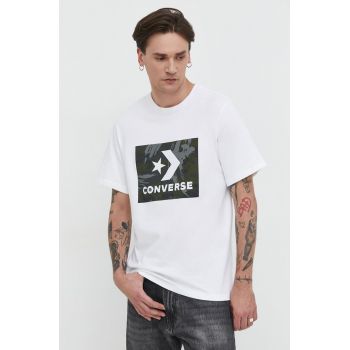Converse tricou din bumbac barbati, culoarea alb, cu imprimeu ieftin
