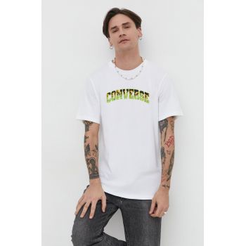 Converse tricou din bumbac barbati, culoarea bej, cu imprimeu ieftin