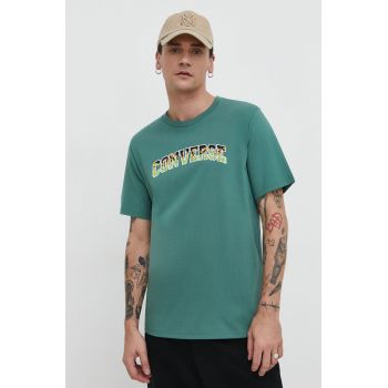 Converse tricou din bumbac barbati, culoarea verde, cu imprimeu ieftin