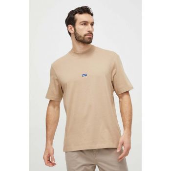 HUGO Blue tricou din bumbac bărbați, culoarea bej, uni 50509991