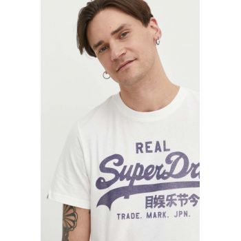 Superdry tricou din bumbac barbati, culoarea alb, modelator