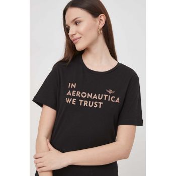 Aeronautica Militare tricou din bumbac femei, culoarea negru ieftin