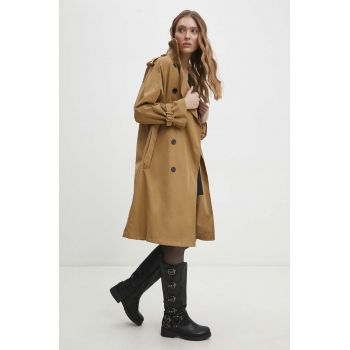 Answear Lab palton femei, culoarea maro, de tranzitie, cu doua randuri de nasturi ieftin
