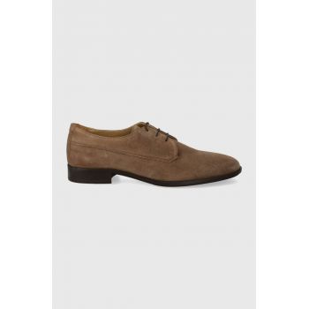 BOSS pantofi de piele intoarsa Colby barbati, culoarea bej, 50516599 de firma originali