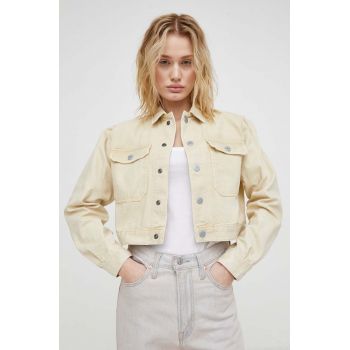 G-Star Raw geacă din denim femei, culoarea bej, de tranziție