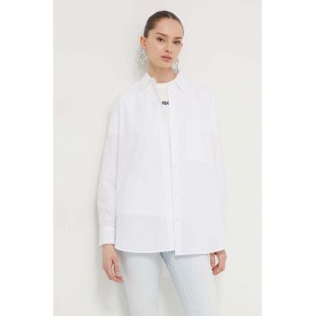 HUGO cămașă din bumbac femei, culoarea alb, cu guler clasic, relaxed 50515741