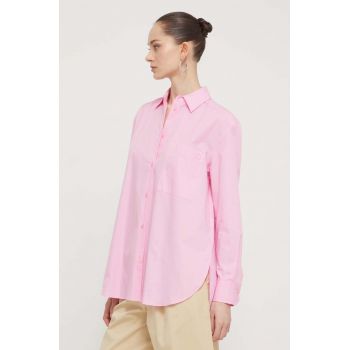 HUGO cămașă din bumbac femei, culoarea roz, cu guler clasic, relaxed 50515741 de firma originala