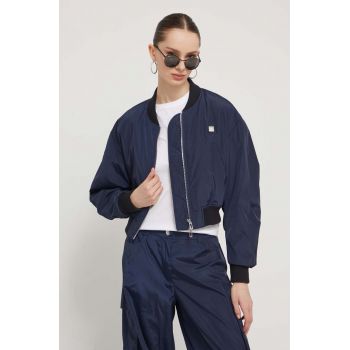 HUGO geaca bomber femei, culoarea albastru marin, de tranzitie, oversize