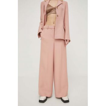 Lovechild pantaloni de lana culoarea roz, lat, high waist