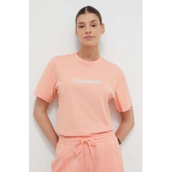 Napapijri tricou din bumbac femei, culoarea portocaliu