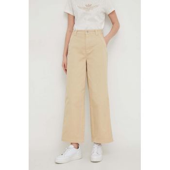 Pepe Jeans pantaloni Tasha femei, culoarea bej, drept, high waist