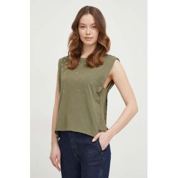 Pepe Jeans top din bumbac culoarea verde