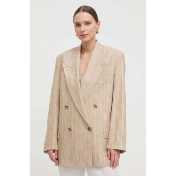 BOSS sacou culoarea bej, cu două rânduri de nasturi, cu model 50514828