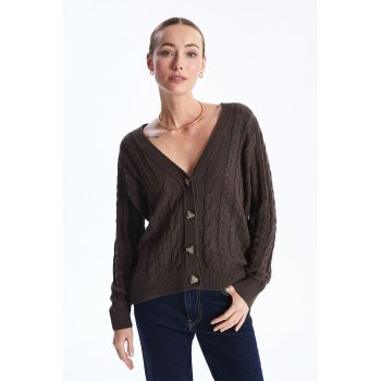 Cardigan cu model torsade si decolteu in V