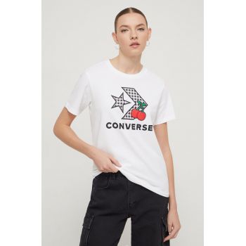 Converse tricou din bumbac femei, culoarea alb ieftin