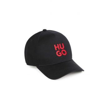HUGO șapcă din bumbac pentru copii culoarea negru, cu imprimeu