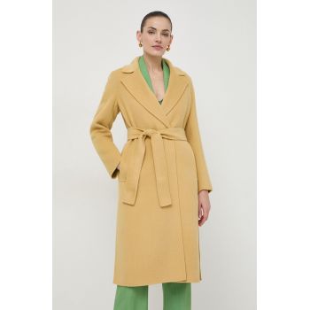 Marella palton de lana culoarea galben, de tranzitie, cu doua randuri de nasturi