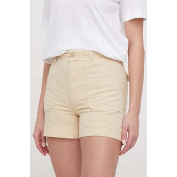 Pepe Jeans pantaloni scurti femei, culoarea bej, neted, high waist