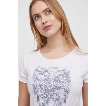 Pepe Jeans tricou din bumbac femei, culoarea alb