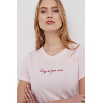 Pepe Jeans tricou din bumbac femei, culoarea roz