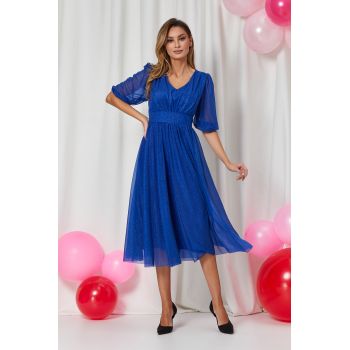 Rochie de ocazie din voal cu glitter Nicolette Albastru Regal