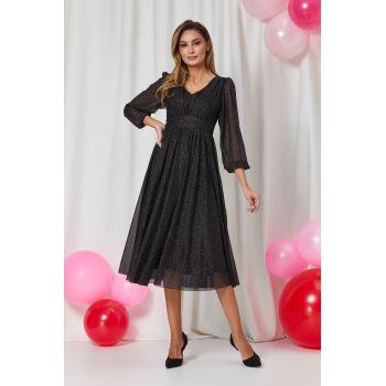 Rochie de ocazie din voal cu glitter Wilma Argintie