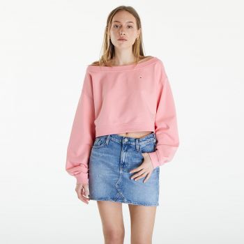 Tommy Jeans Cropped Off Shoulder Sweatshirt Pink la reducere