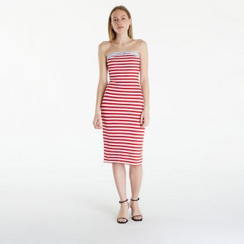 Tommy Jeans Logo Tape Stripe Knee Lenght Tube Dress Red la reducere