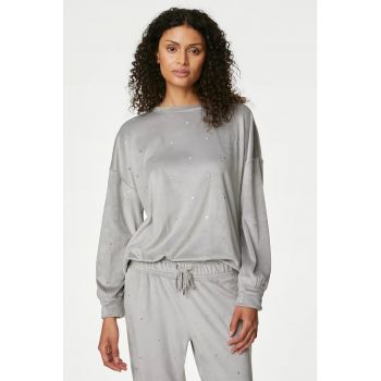 Bluza de trening de casa din velur cu buline