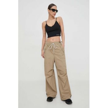 Miss Sixty pantaloni femei, culoarea verde, lat, high waist