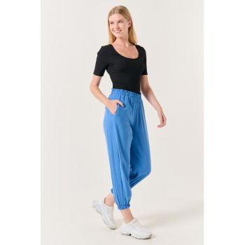 Pantaloni jogger crop din amestec de modal