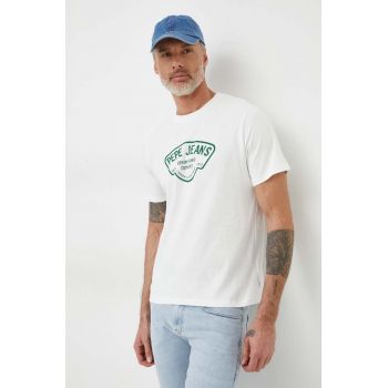 Pepe Jeans tricou din bumbac Cherry barbati, culoarea alb, cu imprimeu ieftin
