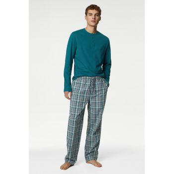 Pijama Henley cu pantaloni in carouri