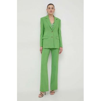 BOSS pantaloni femei, culoarea verde, drept, high waist 50511972