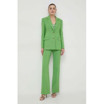 BOSS pantaloni femei, culoarea verde, drept, high waist