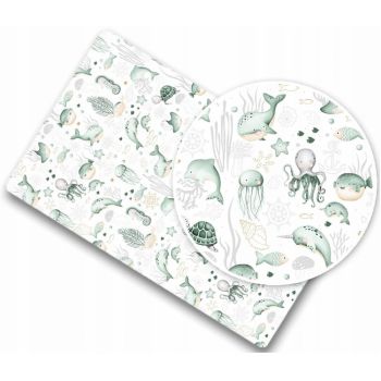 Cearceaf cu banda elastica 120x60 cm Green Sea Animals la reducere