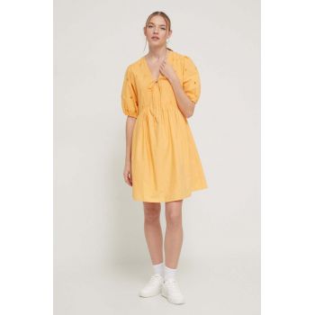 Desigual rochie din bumbac culoarea portocaliu, mini, evazati de firma originala