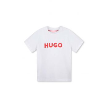 HUGO tricou de bumbac pentru copii culoarea alb, cu imprimeu