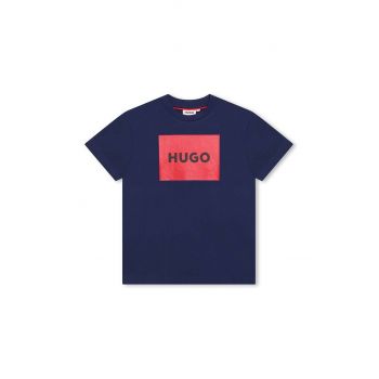 HUGO tricou de bumbac pentru copii culoarea albastru marin, cu imprimeu