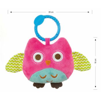 Jucarie din plus pentru agatat cu clopotel Happy Owl Pink