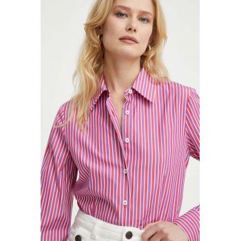 Luisa Spagnoli camasa din bumbac femei, culoarea roz, cu guler clasic, regular de firma originala