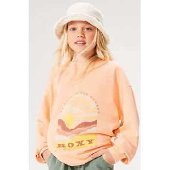 Roxy bluza copii LINEUPCREWRGTER culoarea portocaliu, cu imprimeu ieftina