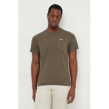 Barbour tricou din bumbac culoarea verde, neted