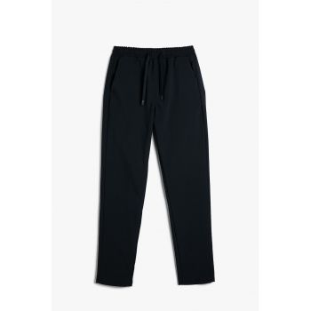 Pantaloni din amestec de viscoza cu talie elastica