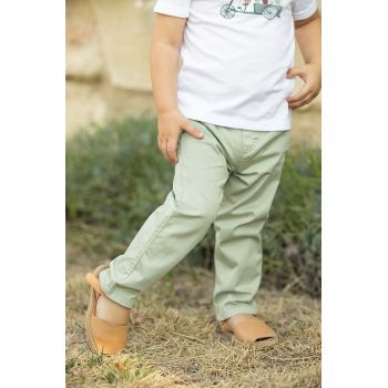 Tartine et Chocolat pantaloni bebe culoarea verde, neted