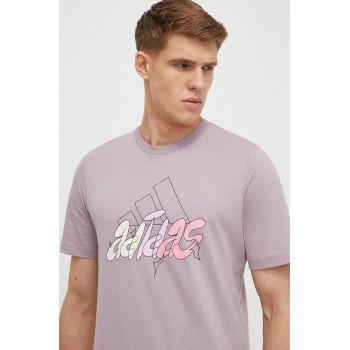 adidas tricou din bumbac bărbați, culoarea violet, cu imprimeu IN6244 ieftin