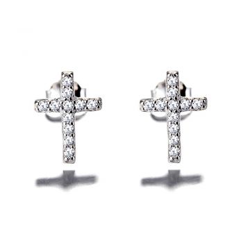 Cercei argint 925, JW690, model cruce, placati cu rodiu